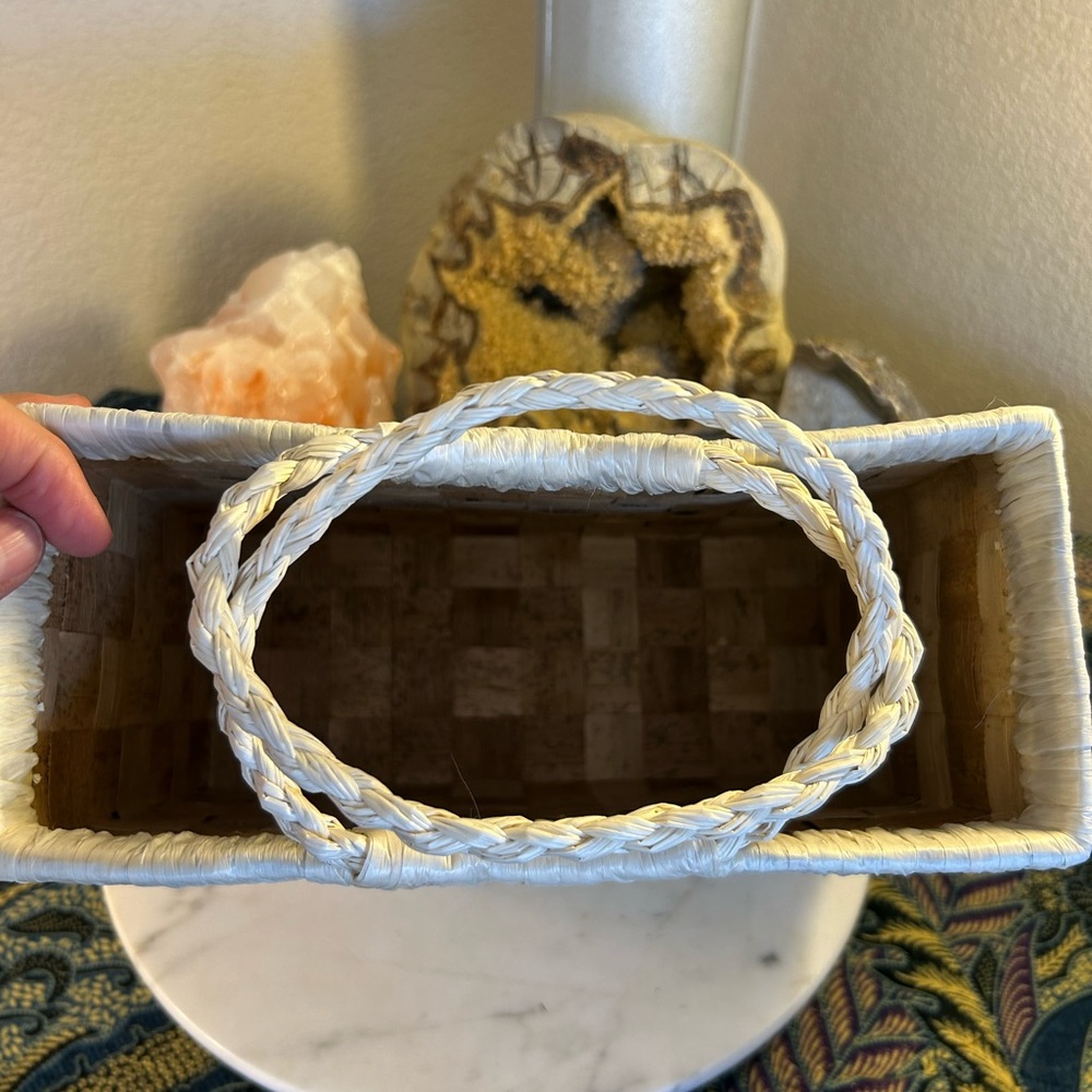 Woven Cream and Brown Tote Bag handmade reed material - Picture 8 of 11